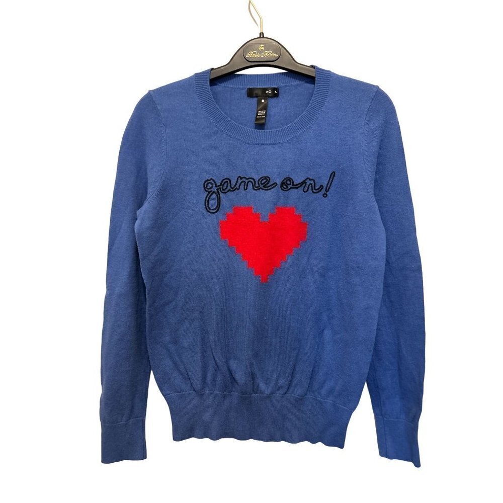 Women's AQUA Cotton Blue Crewneck "Game On!" Sweater Size XSmall